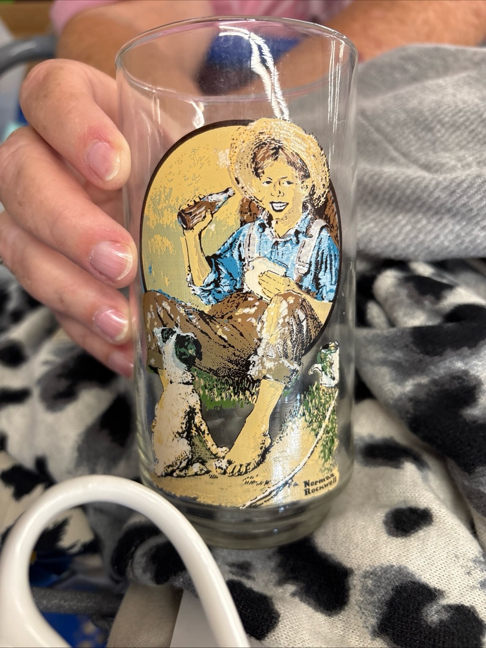 Coca Cola Glass with Yellow & Blue Farm Boy Illustration